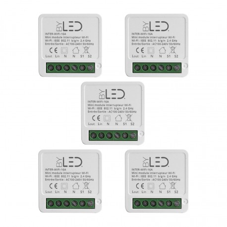 Lot de 5 interrupteurs Wi-Fi Tuya 230V - 16A - BYLED
