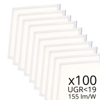 Lot de 100 dalles LED 60x60 - UGR19 - 155 lm/W - Blanc jour - 25W - 230V + 4 crochets