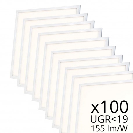 Lot de 100 dalles LED 60x60 - UGR19 - 155 lm/W - Blanc jour - 25W - 230V + 4 crochets