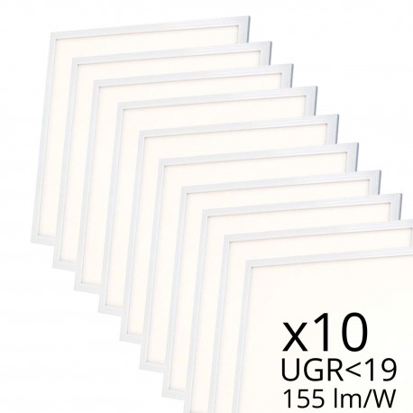 Lot de 10 dalles LED 60x60 - UGR19 - 155 lm/W - Blanc jour - 25W - 230V